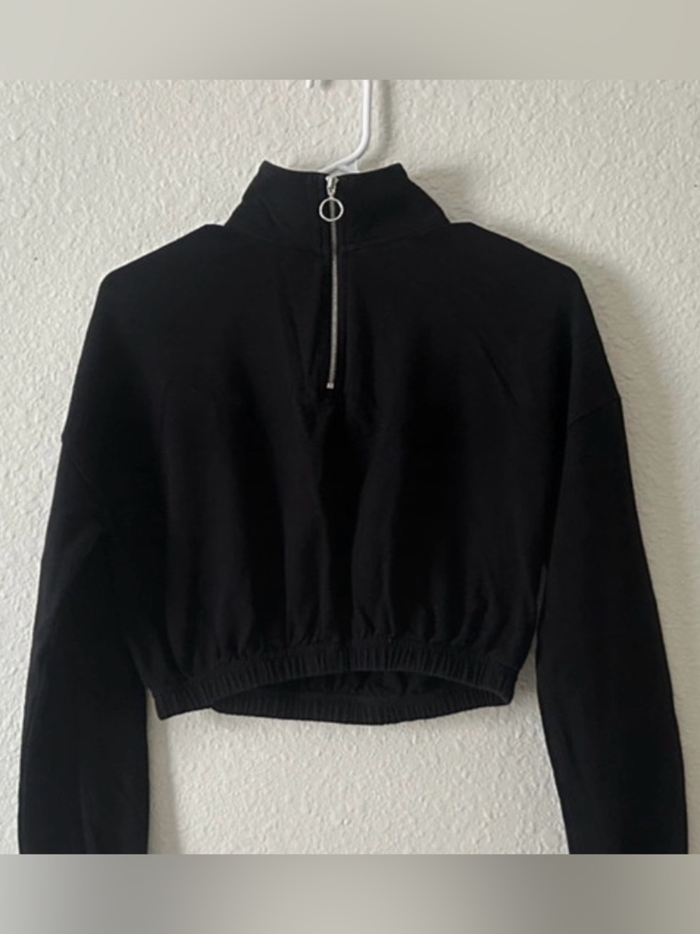 Rosio Black Cropped Quarter-Zip Pullover Size Small